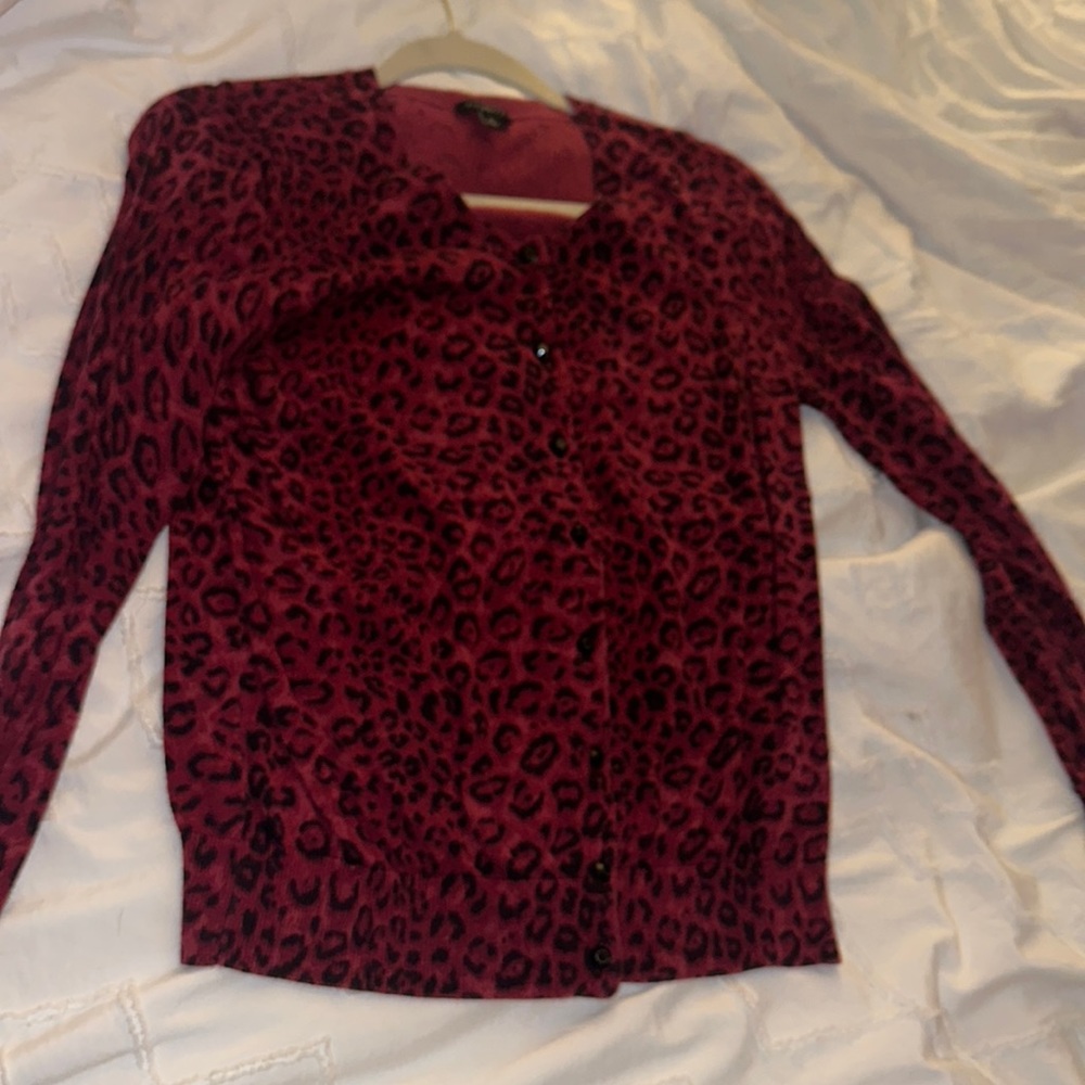 Talbots pink cheetah cardigans medium petite